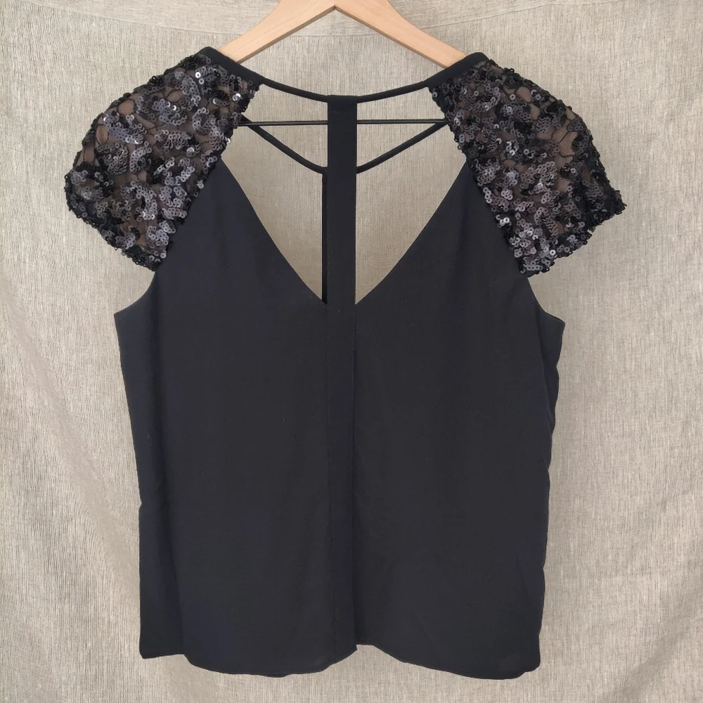 BCBGMaxAzria Sierra Blouse with Sequined Cap Sleeves - Picture 6 of 9
